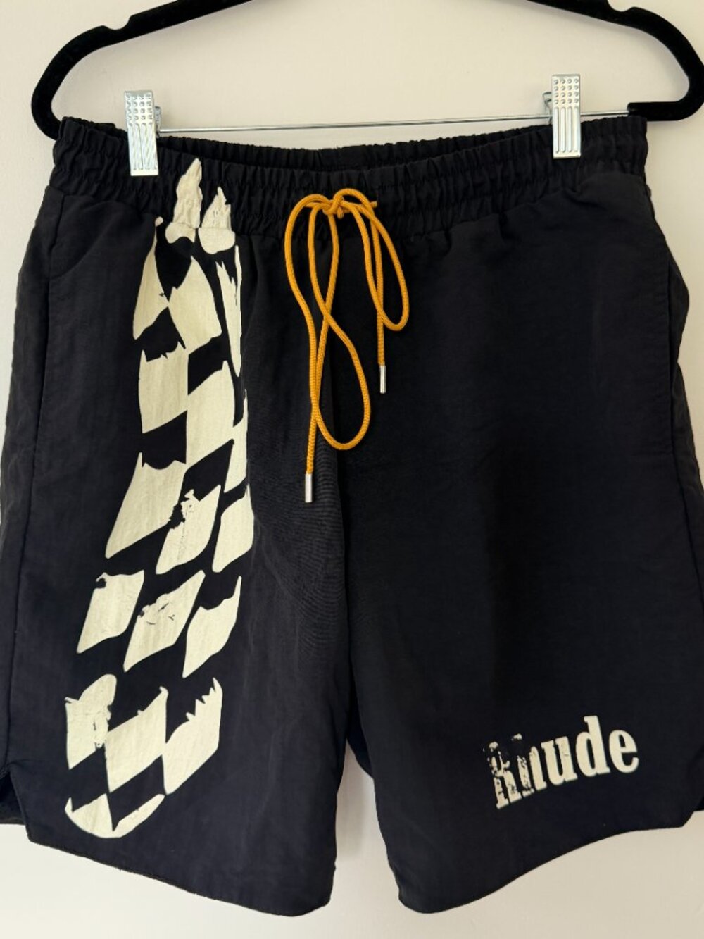 Rhude Black Checkered Flat Shorts Size Small